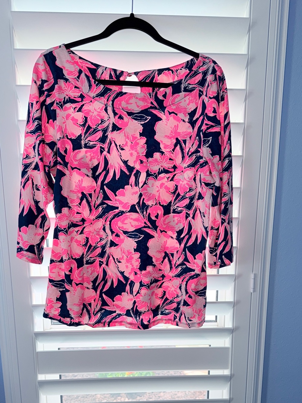 Lilly Pulitzer Navy & Hot Pink Floral Scoop Neck Long Sleeve Top